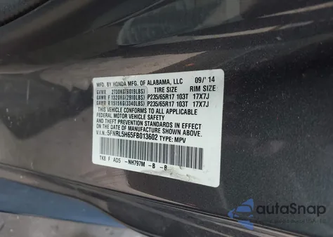 2015 Honda Odyssey Ex-L из США, поврежденный, VIN 5FNRL5H65FB013602